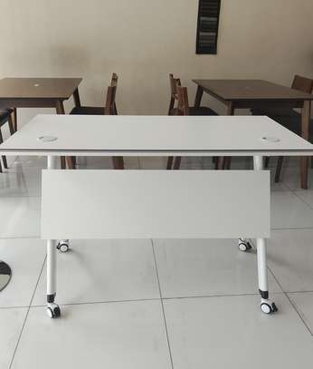 Office Desk; Easy Convenient White Mobile Training Desk image 1