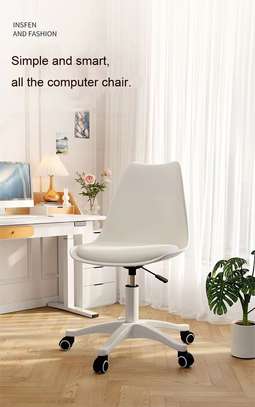 Office Seat: Armless White Swivel Home Chair With 5 Rolls image 3