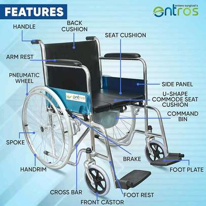 Foldable Commode Wheelchair, U-Cut Commode Cushioned Seat image 3