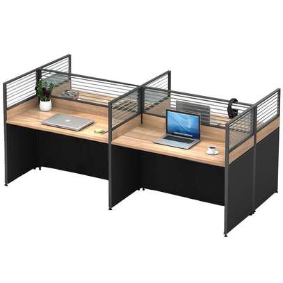 office desks: Brown 4-seater office workstation image 3