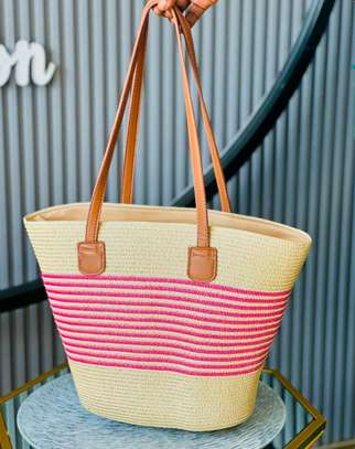 Papyrus Straw Woven Beach Bag image 1