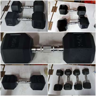 20kg Pair Fixed Hexagon Rubber Dumbbells Gym Fitness image 1