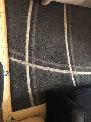 Black rectangle cotton carpet with grey stripes. 7*10 image 1