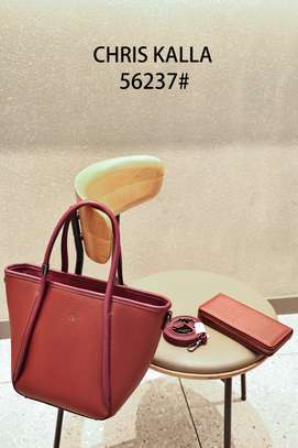 Chris Kalla Leather Handbag Set Deep Red with Wallet image 5