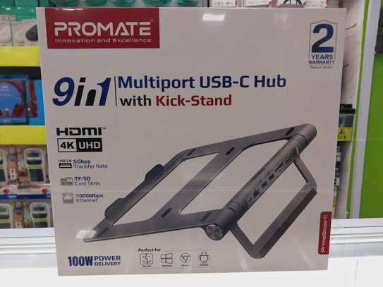 Promate Aluminum Laptop Stand with USB-C Hub 9-in-1  stand image 3