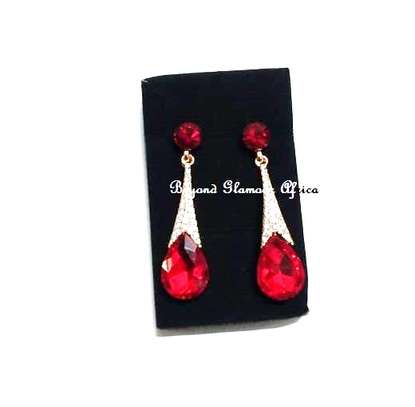 Ladies Red Crystal Golden Earrings image 2