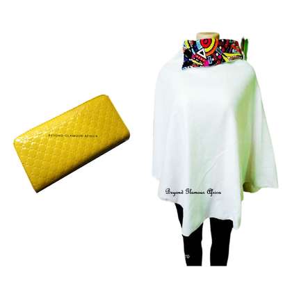 Womens Cream cotton ankara poncho with purse combo image 1