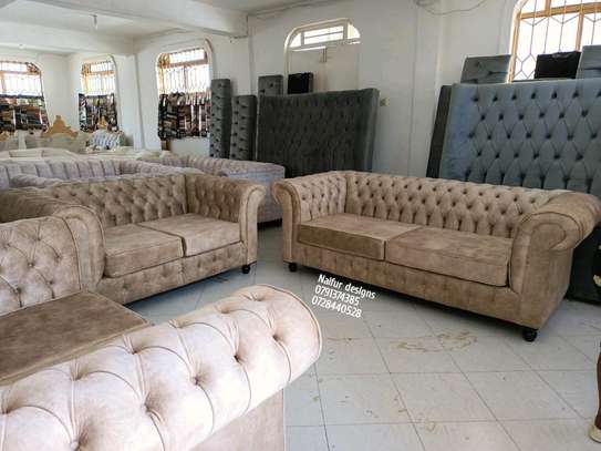 Five seater(3-2) brown chesterfield sofa image 1