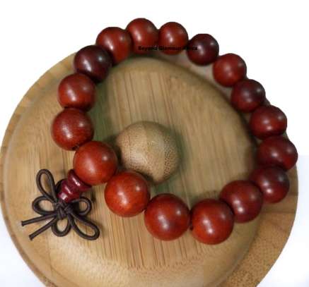 Red wooden shamballa bracelet with earrings image 2