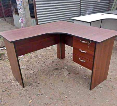 Brown bright L shaped office desk image 1