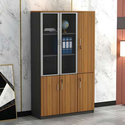 Office Cabinet: 3 Door Cabinet With Upper Dual Glass Door image 1