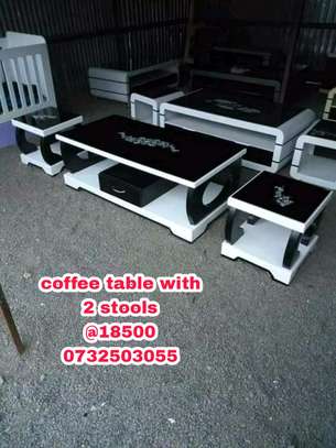 Coffee table with two stools image 3