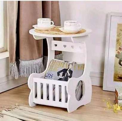 Multi-purpose bedside/balcony/magazine holder/coffee/living room white round table image 3