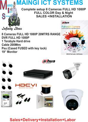 8 CCTV CAMERAS 20MTRS FULL COLOR DAY & NIGHT COMPLETE SETUP image 1