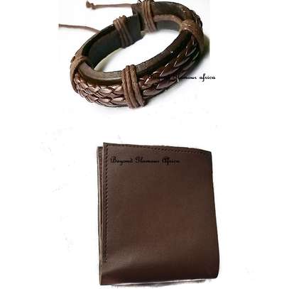 Mens Brown Leather wallet with bracelet combo image 3