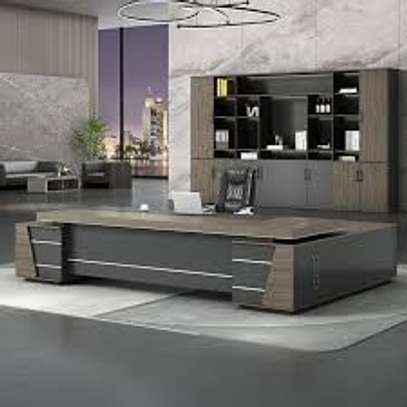 Office Desk;   2.4M L-Shaped Gray Top Executive Desk image 5