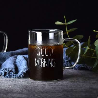 Good Morning Printed Glass Mug with Handle image 2