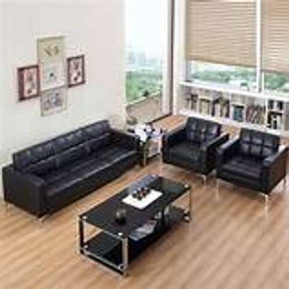 Sofas: Black Leather Office Lounge Sofa image 2