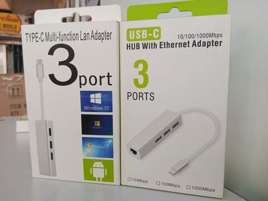 Type C USB-C 3 Port Hub RJ45 Ethernet Network LAN Adapter image 1