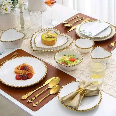 30pc nordic classic dinner set with gold rim. image 4