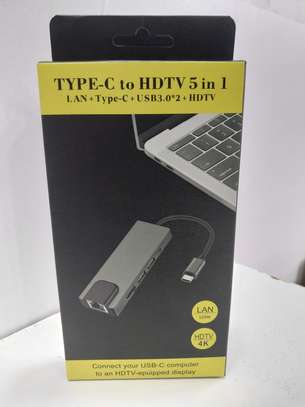 Type C To HDTV 5 In 1 Lan+Type-c+USB 3.0 Multiport Adapter image 1