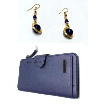 Womens Blue leather wallet and earrings image 1