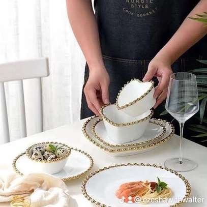 The 30pcs Nordic classy dinner set with gold rim. image 1