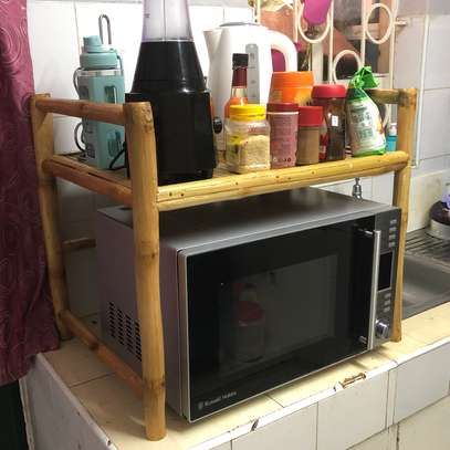 Bamboo Microwave Organiser Stand Kitchen Space Saver image 1
