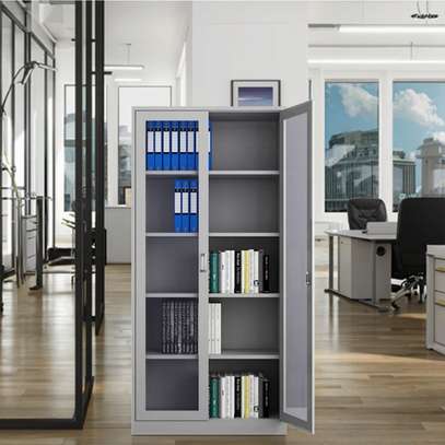 Contemporary Steel Office Cabinet with Glass Doors image 3
