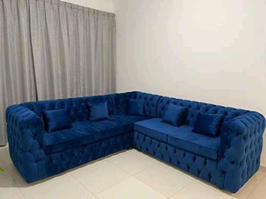 Modern blue five seater L shaped sofa set image 1