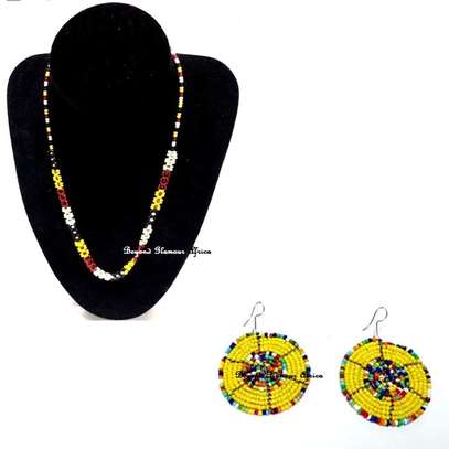Womens Yellow Beaded Maasai Jewelry set image 1