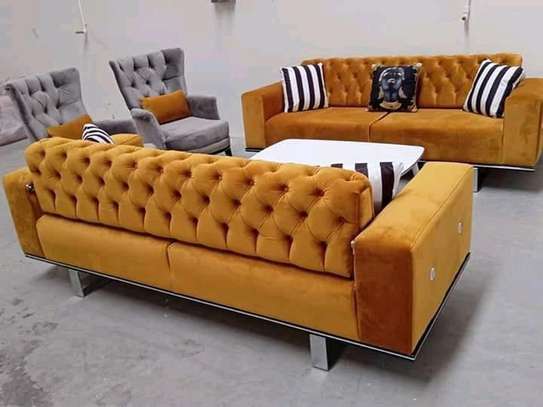 Modern eight (3-3-1-1) seater orange chesterfield sofa set image 1
