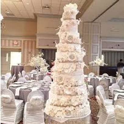 Elegant Multi-Tier Wedding Cake White Red Flowers image 4