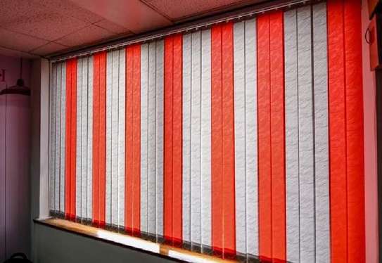 orange /white vertical office window blinds image 1