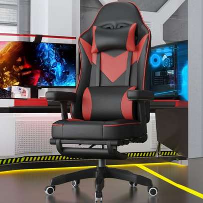 Office Chair: Cream Red Blue Gaming Chair With Pillow image 1