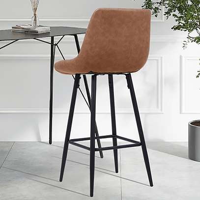 Bar Stool: Modern Brown Leather Kitchen Office Barstool image 4