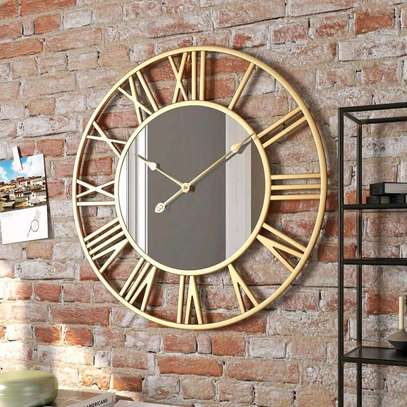 Creative wall clock metal with mirror image 1