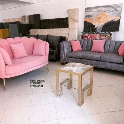 Modern five seater(3+2) pink and grey sofa set image 2