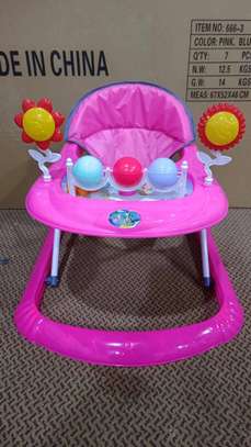 Bright Pink Baby Walker with Interactive Toys & Safety image 3