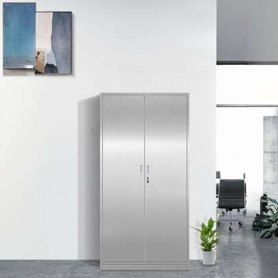 Office Cabinet: Two Lengthy Doors Gray Cabinet image 1