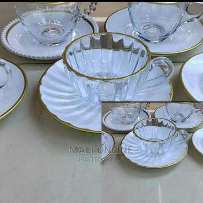 6 Glass Cups With Saucer Set image 1