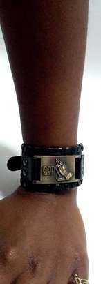 Mens Black leather wallet with bracelet image 4