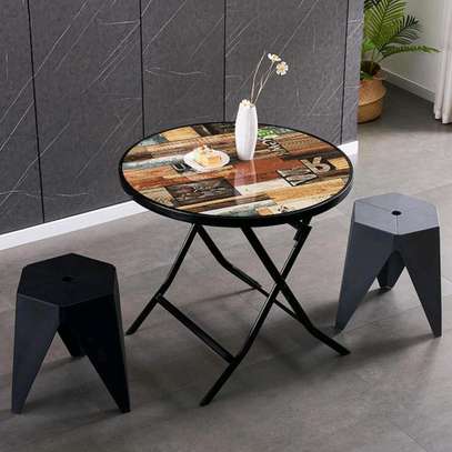 Foldable Round Wooden Table with Metallic Stand image 3