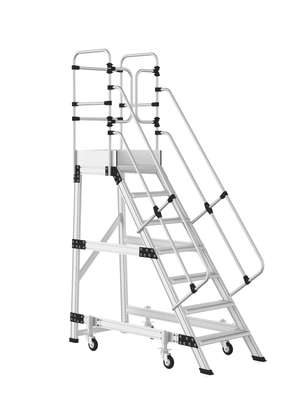 ALUMINIUM ONE SIDED WHEELED PLATFORM LADDER FOR SALE image 1