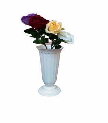 Long White Vase With 5 Pieces Rose Flowers image 2