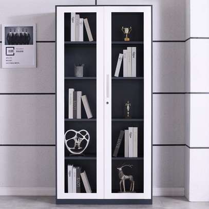 Modern Steel Office Bookcase with Glass Double Doors image 3