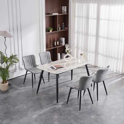 4 Seater White Marble Top Home Dining Chairs and Table image 8