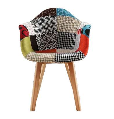 Modern Patchwork Wooden Fabric Dining Garden Chair image 4