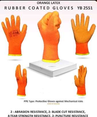Orange latex rubber coated gloves, cut resistance. image 1