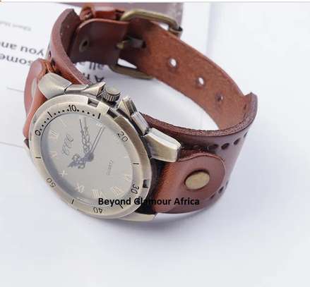 Mens Brown Leather watch and belt combo image 3